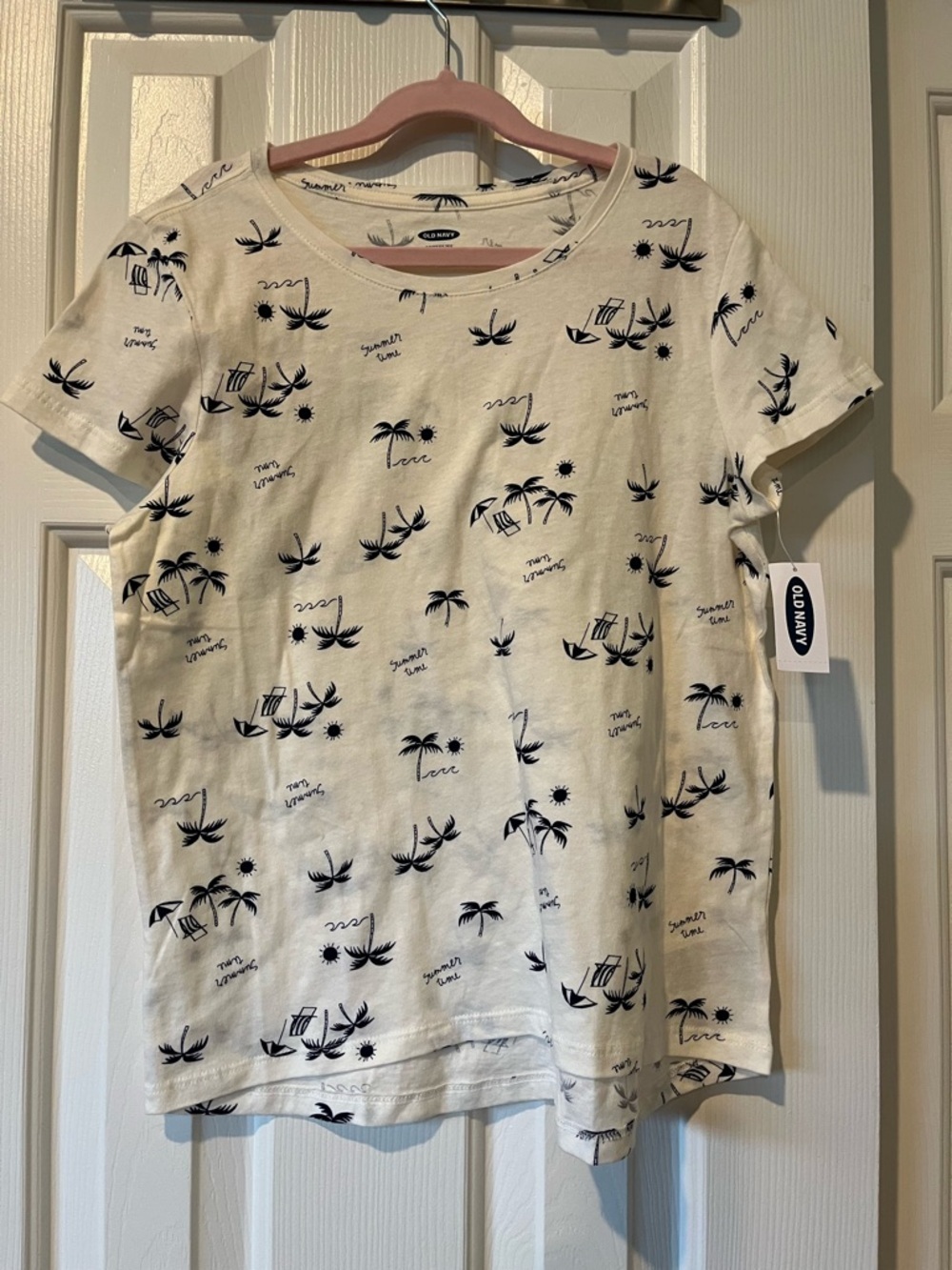 OLD NAVY Girls' Cream Tee with Navy Palm Print, size XL, NWT